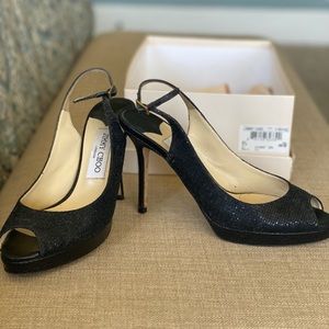 Jimmy Choo shimmering open toe pumps